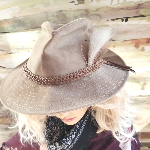 AUSSIE Loved Australian Tan Leather Canvas Travel Outback Kangaroo Tail Hat UNI - Picture 3 of 14